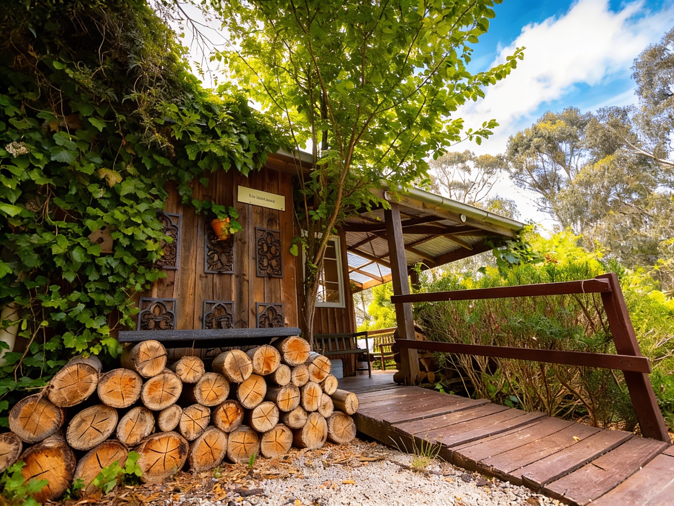 Cabin entrance with firewood